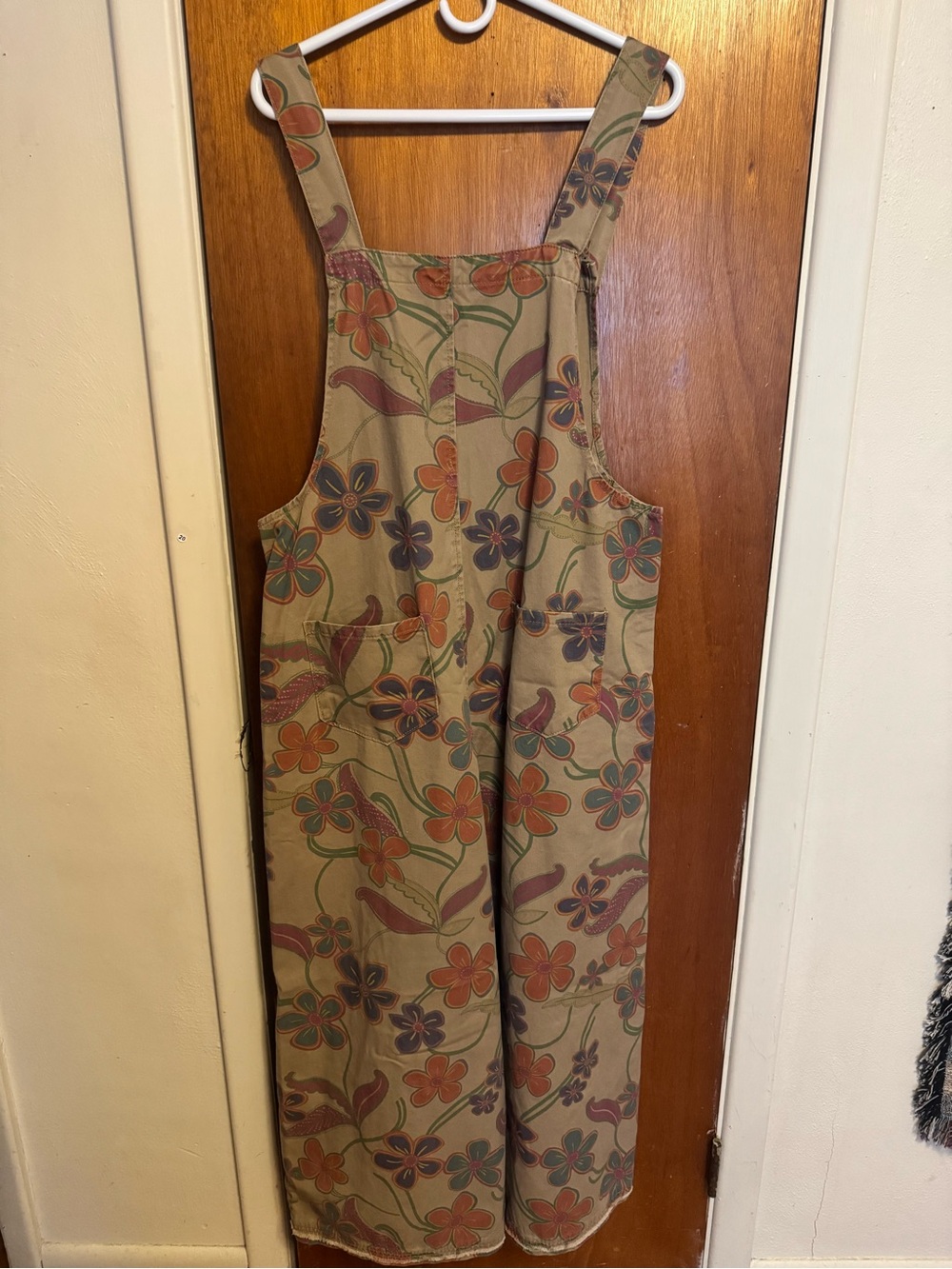 Floral Print Overall in Tan with Multicolor Flowers - Picture 8 of 9